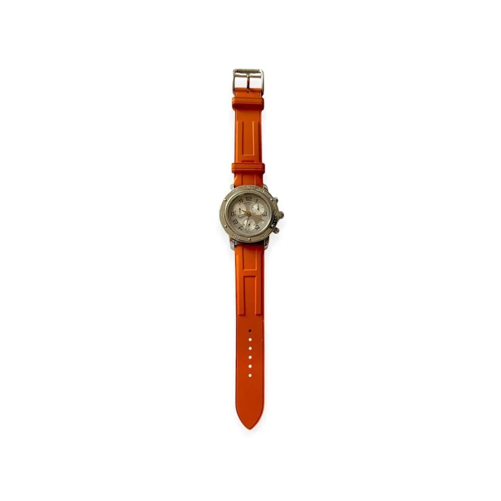 Hermès Clipper CP2.410 Diver Chronograph 36mm Orange Strap Watch Set
